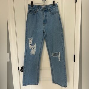 Princess Polly Denim Women's Size 4 High Rise Jeans Wide Leg Straight Distressed